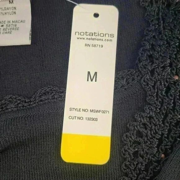 Notations Women's Black Rayon/Nylon Knit Top w Attached Cardigan & Crocheted Lac - Picture 8 of 9